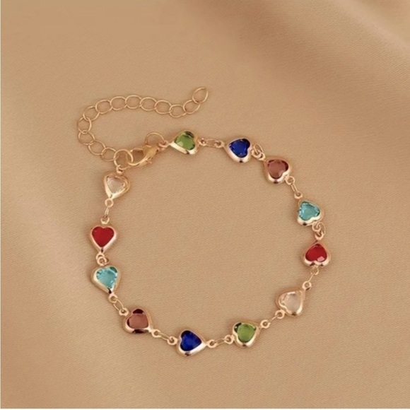 Love Heart Multicolor Gold Bracelet with Colorful Gems, NWOT - Picture 5 of 6